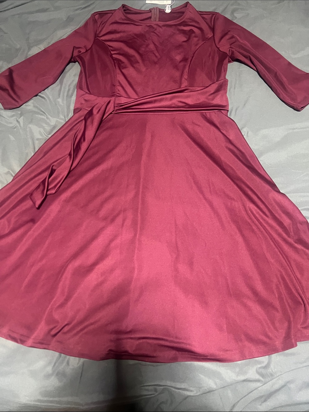 Fenjar Women's Burgundy Fit-and-Flare Dress with Waist Tie